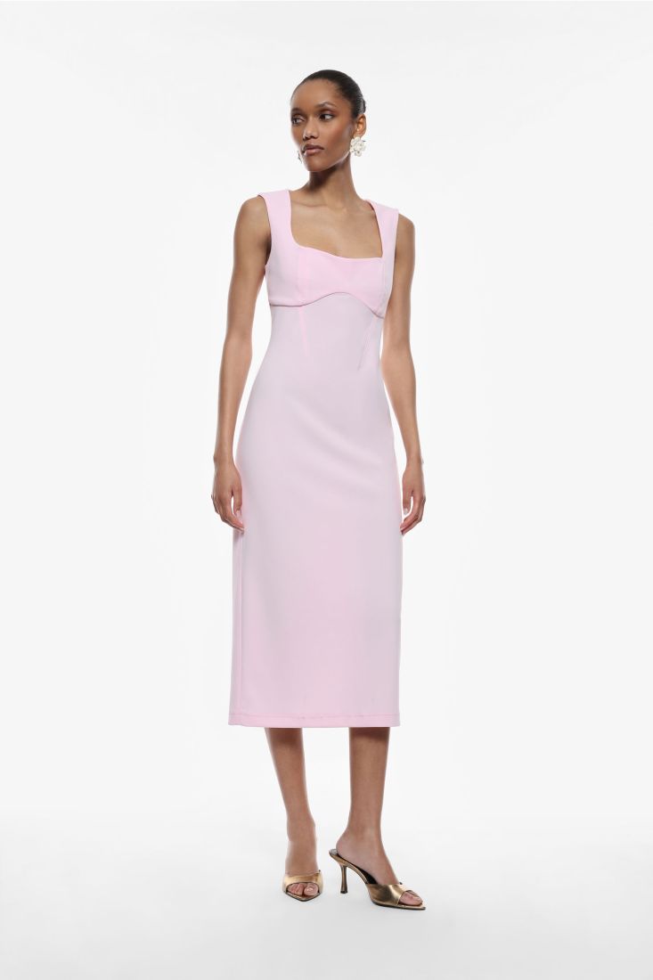 Abito rosa confetto midi senza maniche tinta unita