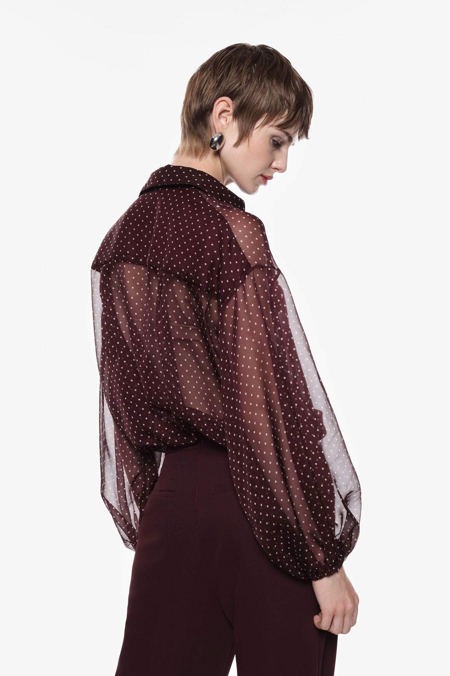 Camicia a pois con maniche lunghe e colletto