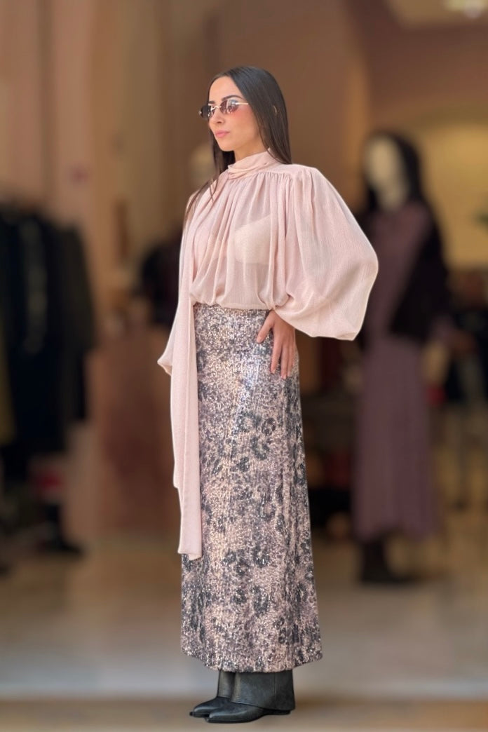 Blusa morbida cipria con fiocco