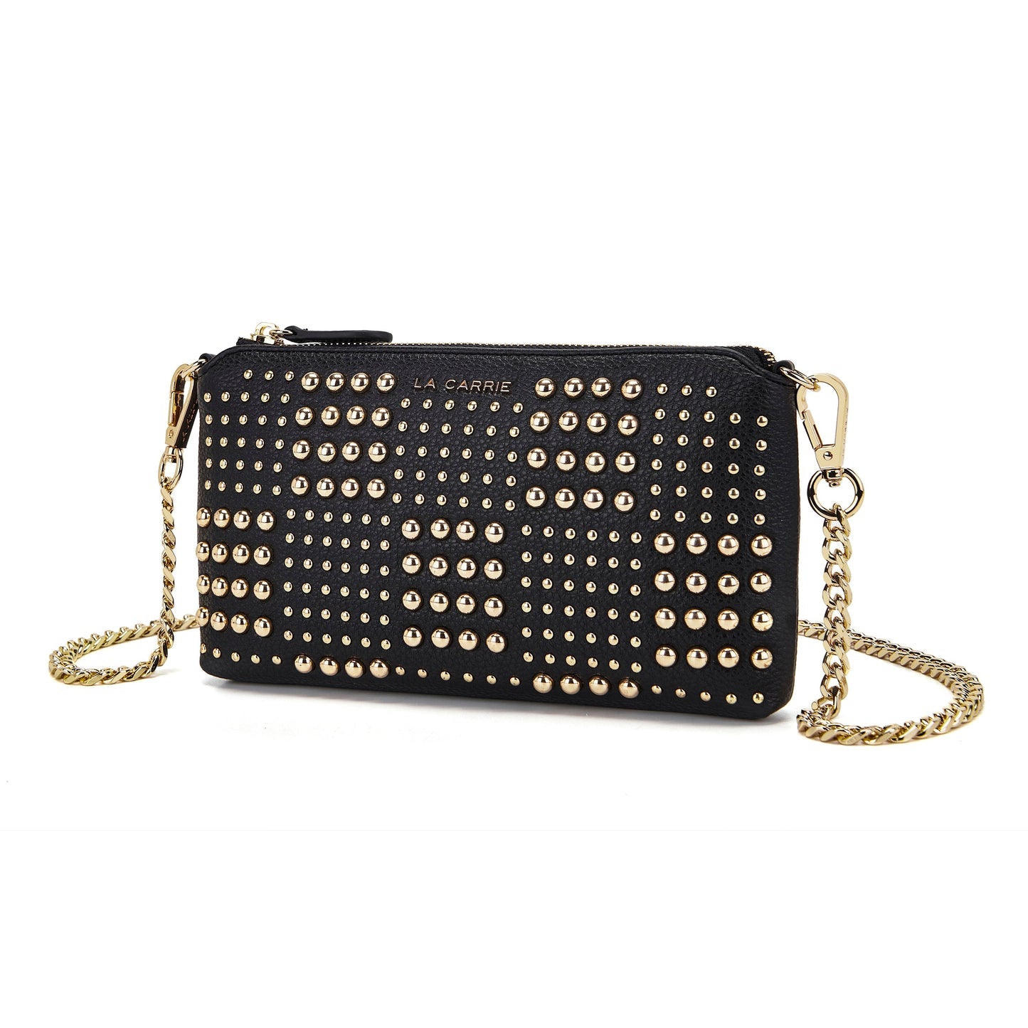 Borsa a portafoglio nero con borchie Planets