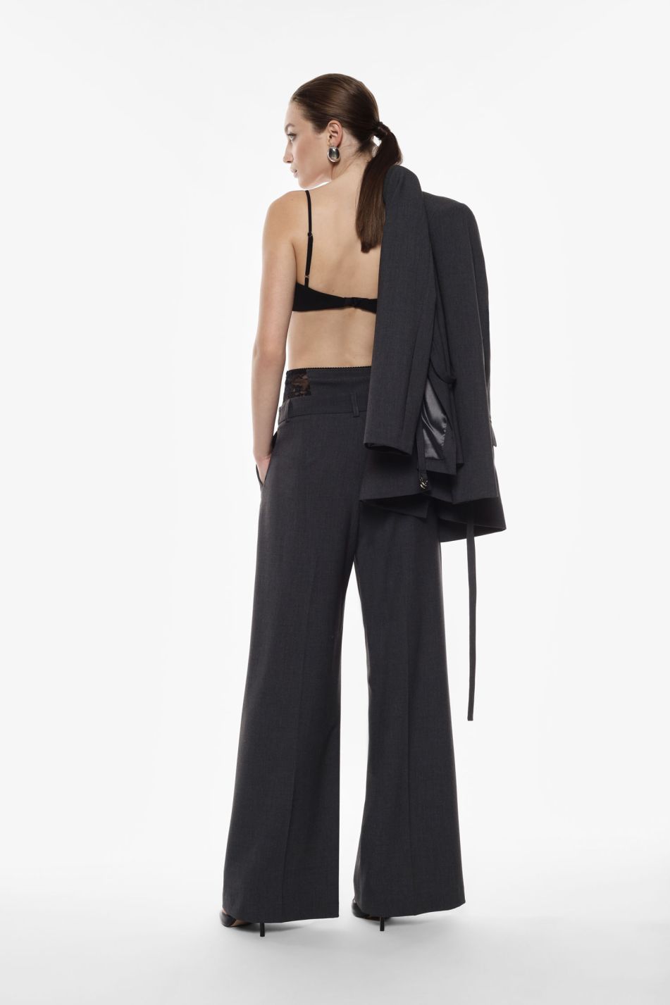 Pantaloni palazzo vita alta con inserto in pizzo