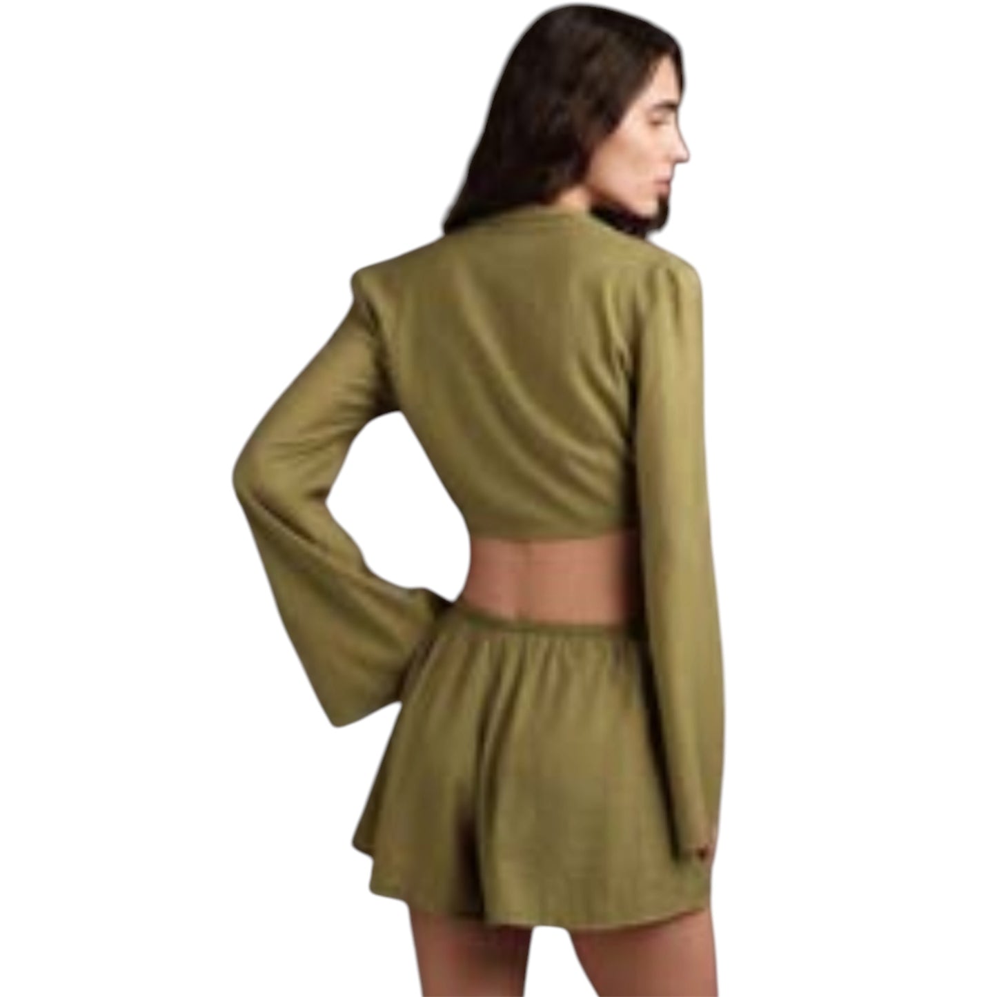 Short verde con coulisse intrecciata in vita