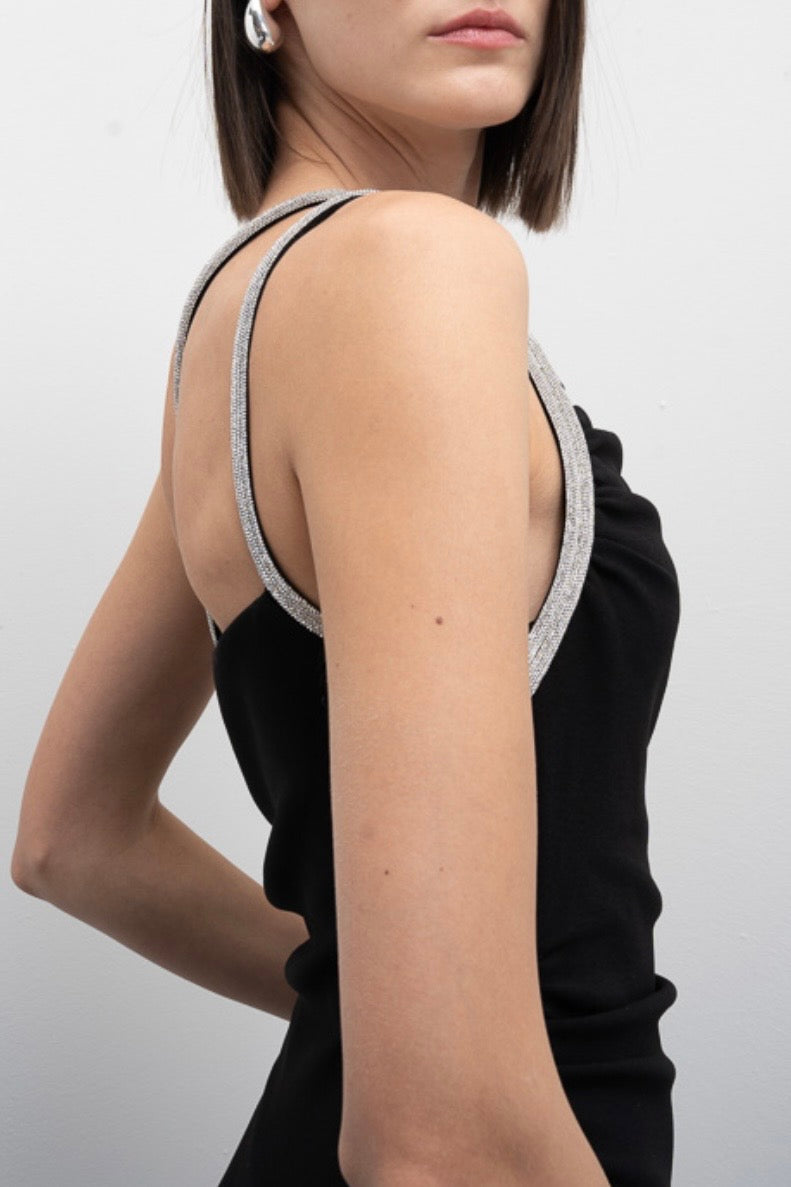 Tubino nero midi con strass Lunar