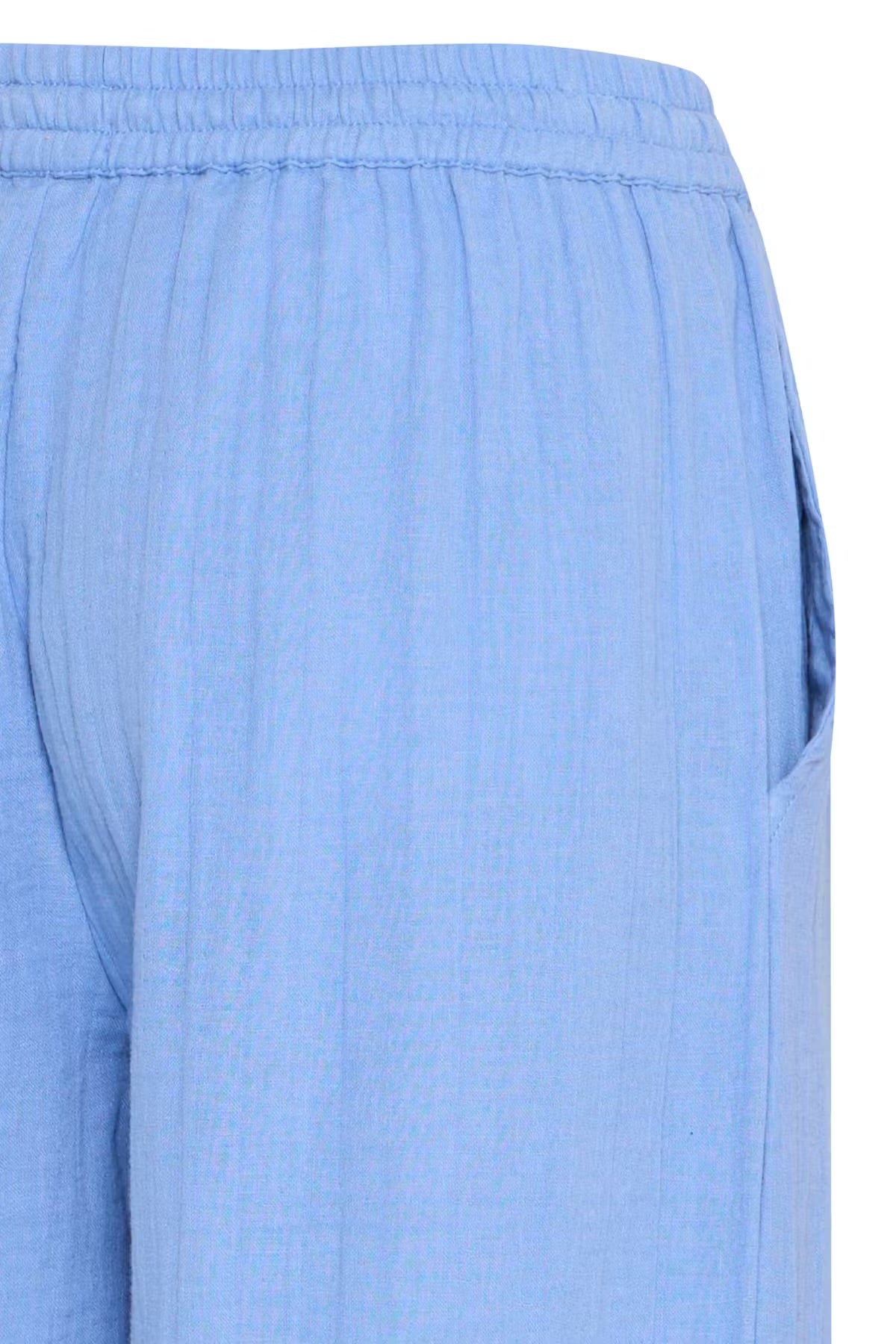 Pantalone celeste in cotone con elastico e coulisse in vita
