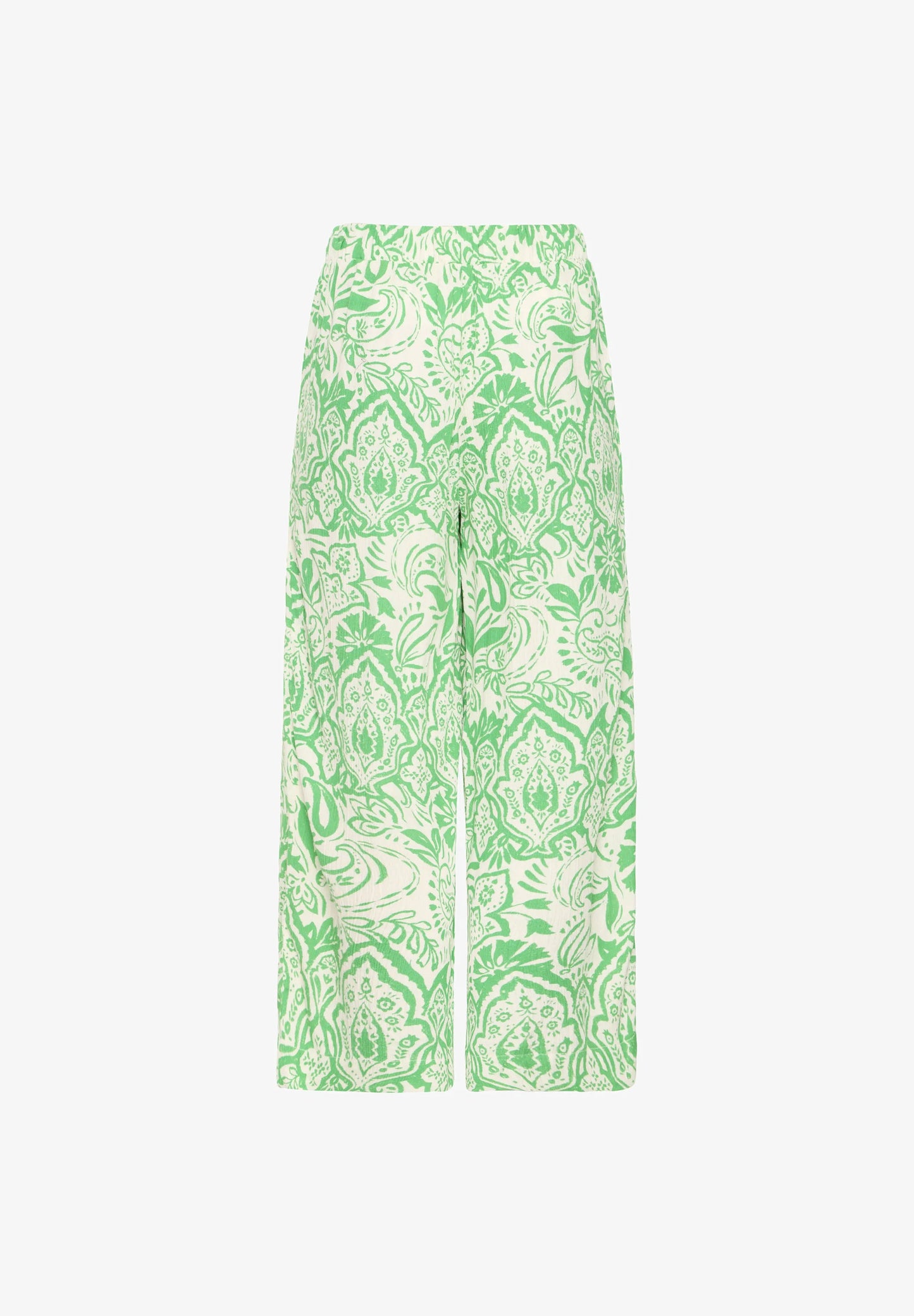 Pantalone fantasia panna e verde con elastico in vita