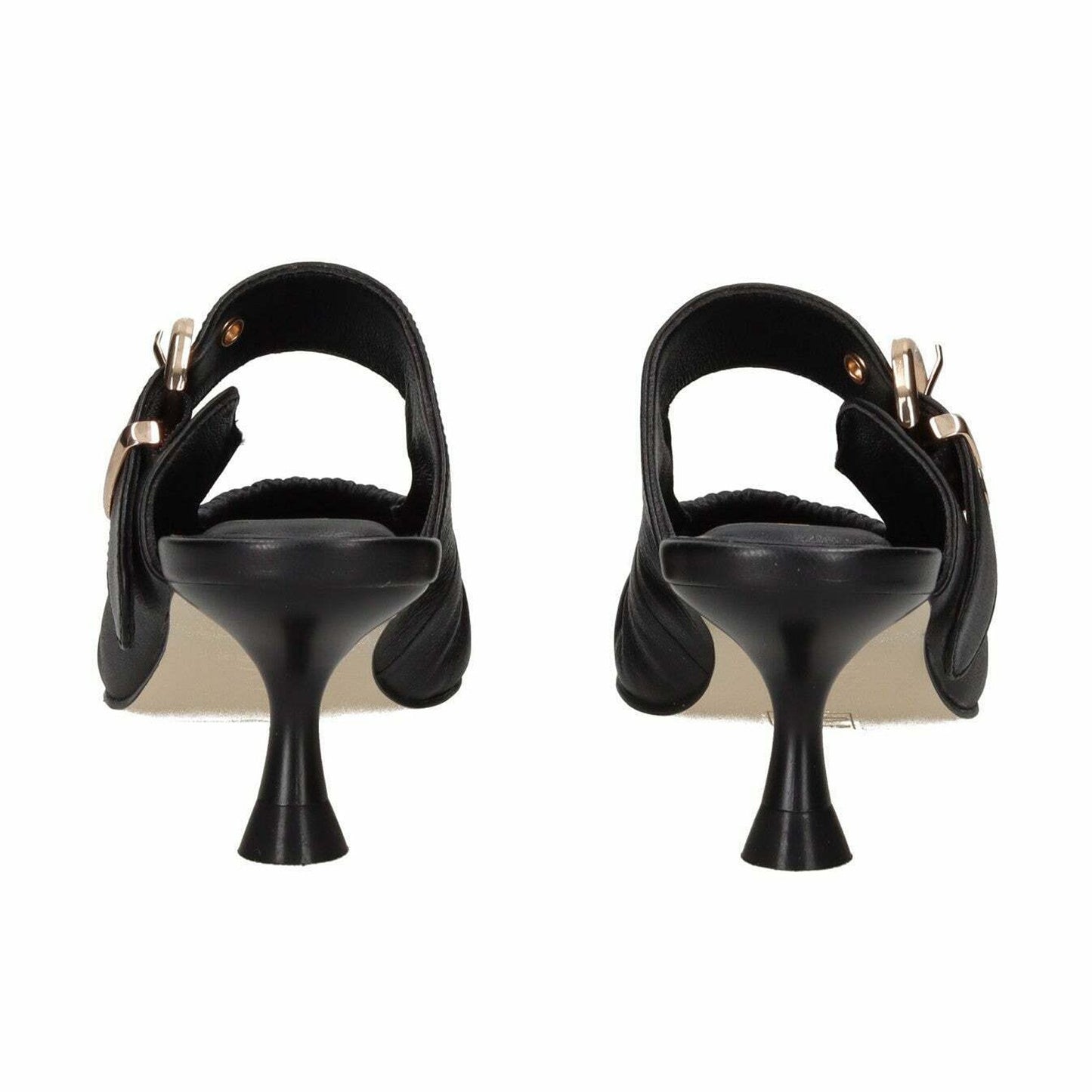 Slingback in pelle nera con dettagli platino