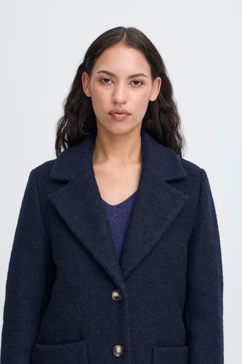Cappotto blu scuro monopetto in lana