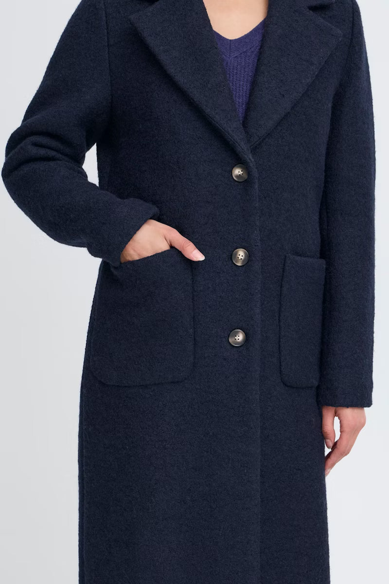 Cappotto blu scuro monopetto in lana