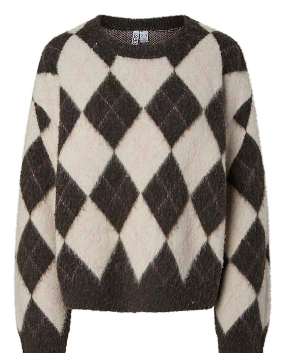 Maglione rombi grigio/panna scollatura tonda