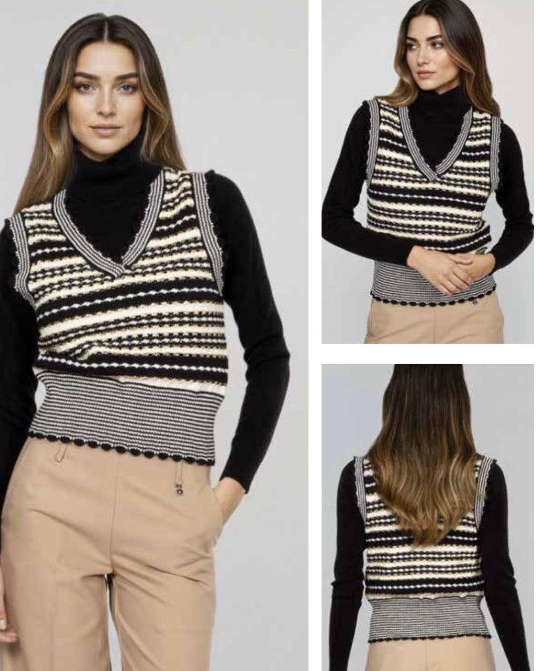 Gilet black/white effetto lamé