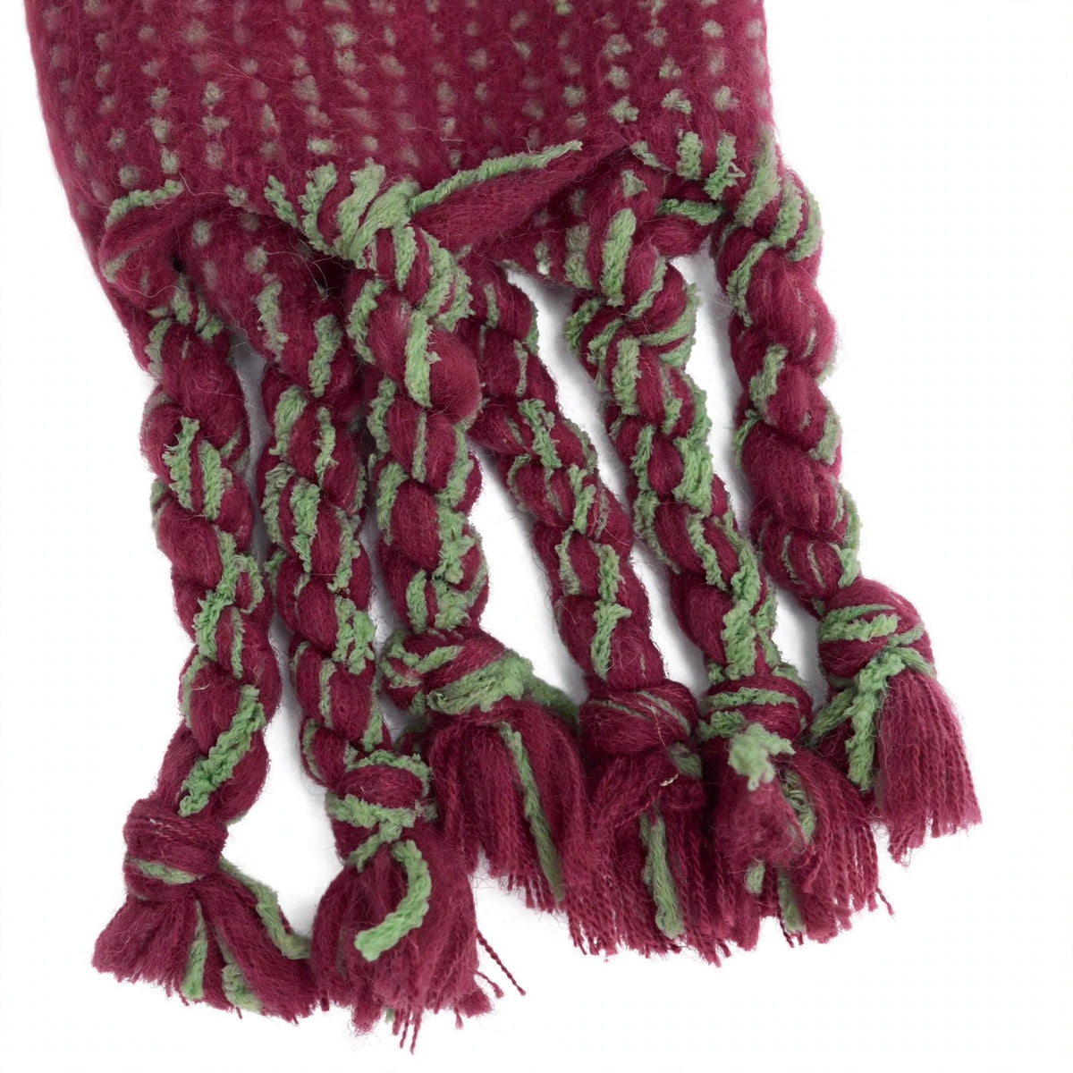 Sciarpa magenta con trecce e nappine
