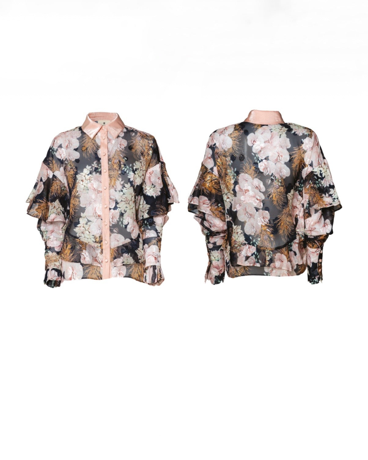 Camicia fantasia manica lunga con balze
