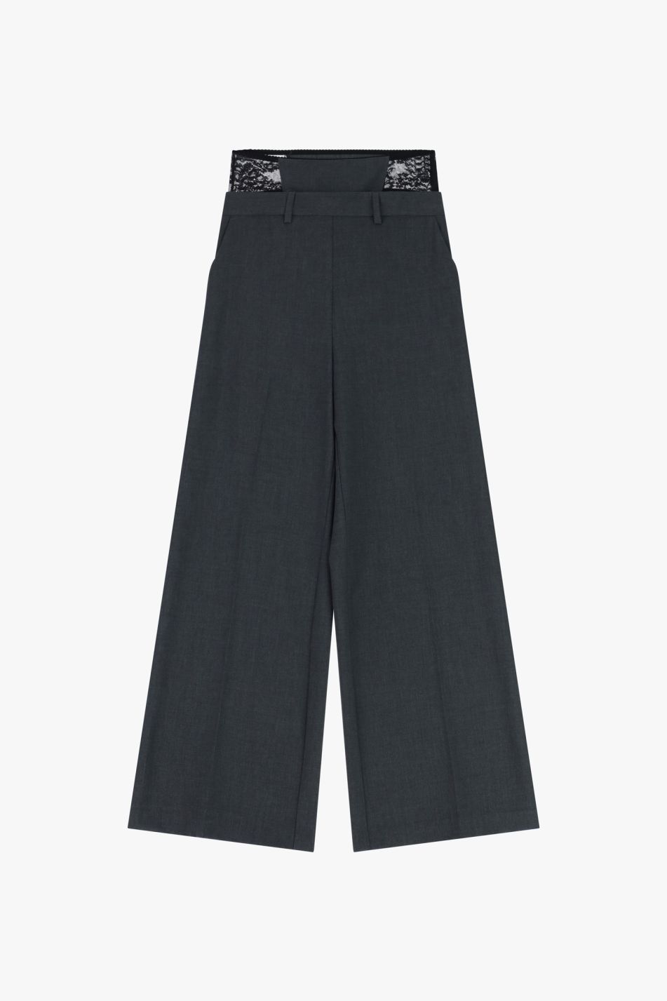Pantaloni palazzo vita alta con inserto in pizzo