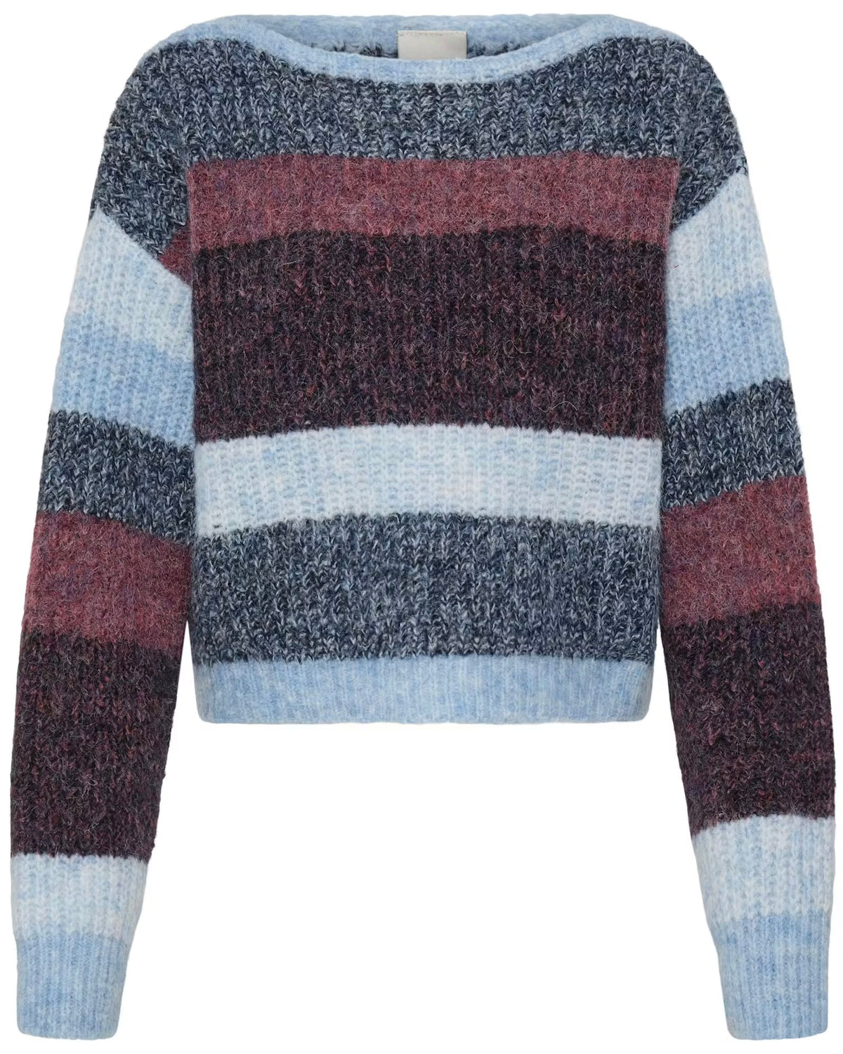 Maglione fantasia righe bordeaux/celeste