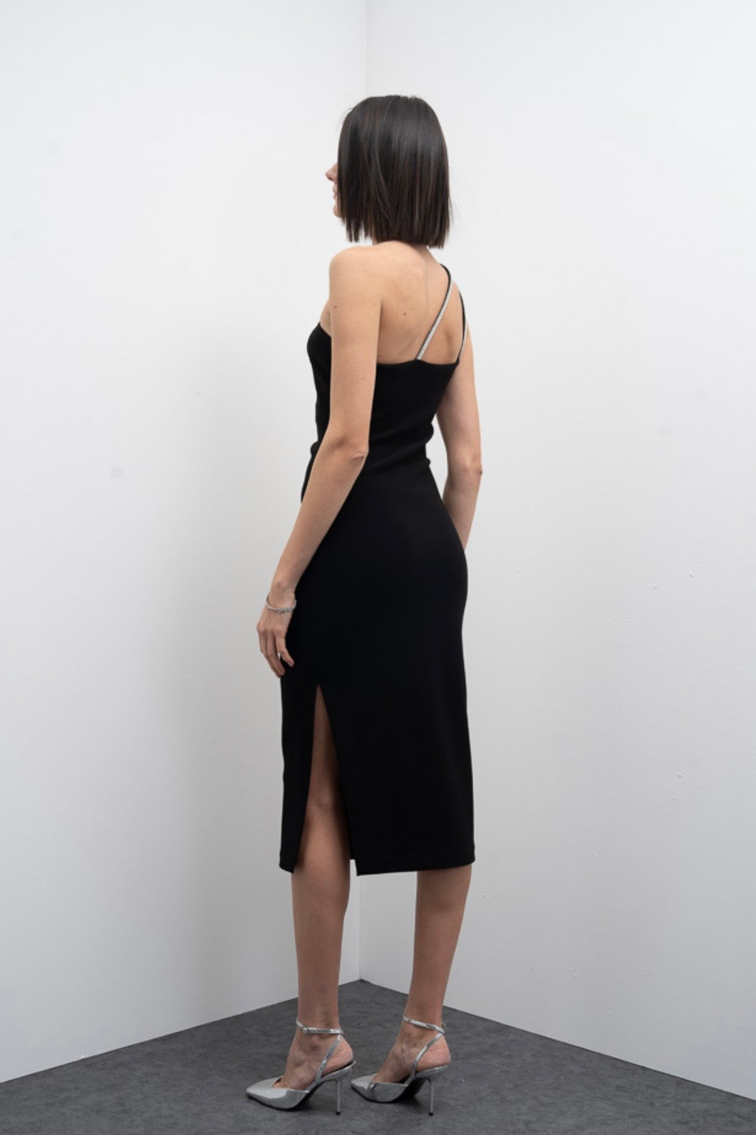 Tubino nero midi con strass Lunar