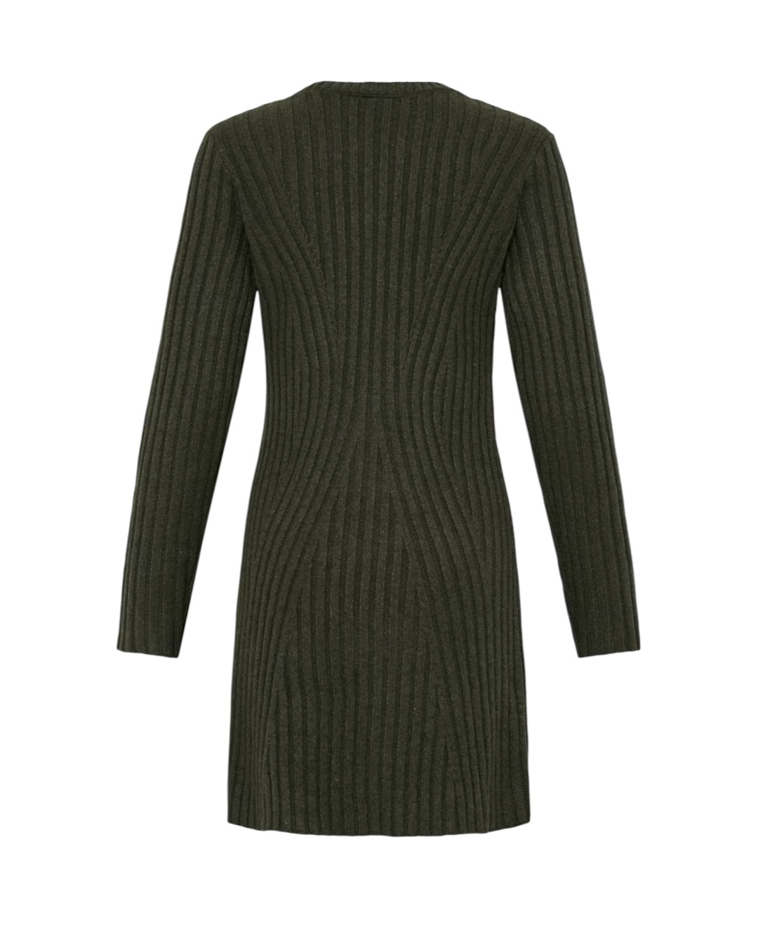 Green ribbed dress with round neckline