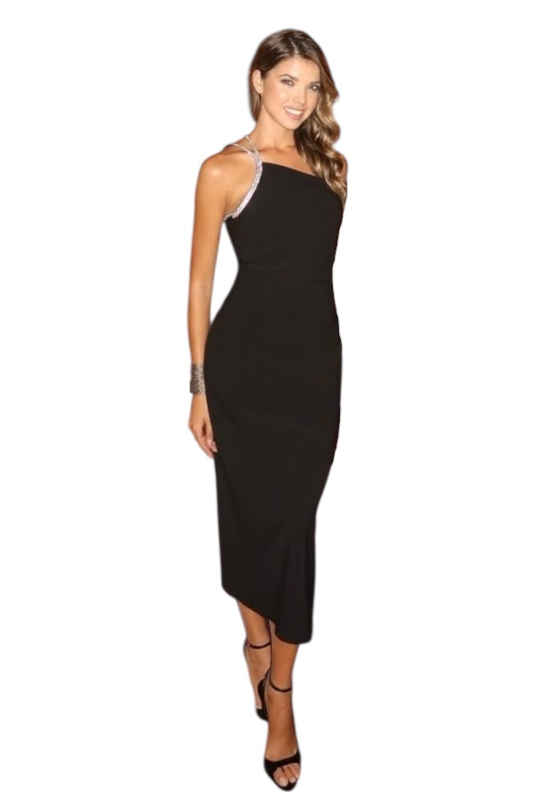 Tubino nero midi con strass Lunar