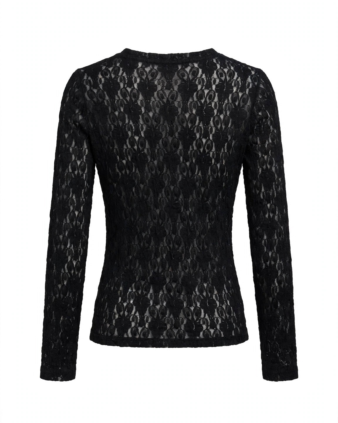 Completo in pizzo nero maglia con scollatura tonda e gonna lunga con gonnellino foderato