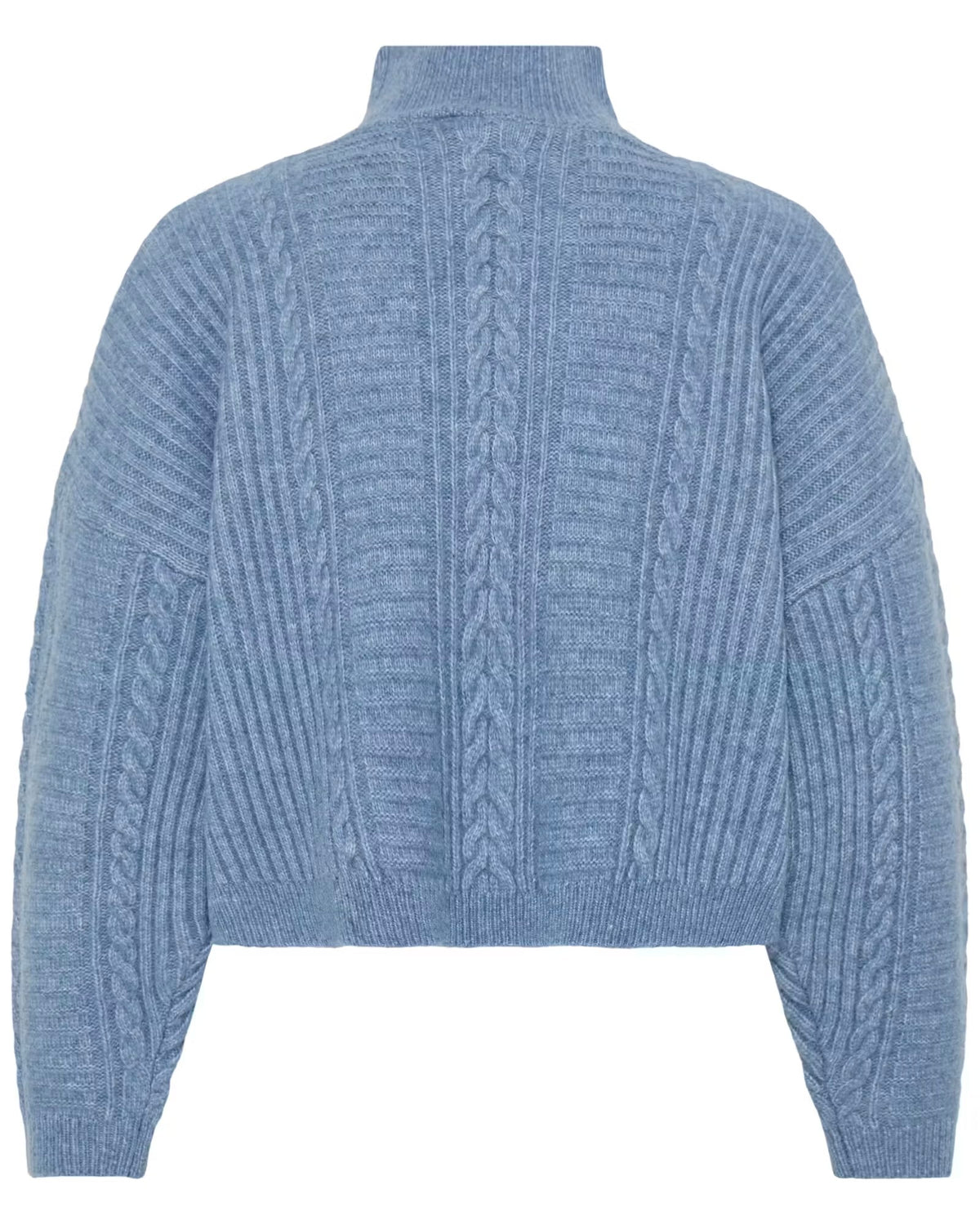 Maglione celeste con ricami a collo alto