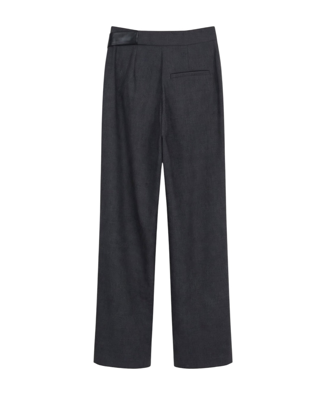 Grey palazzo trousers with contrasting faux leather belt