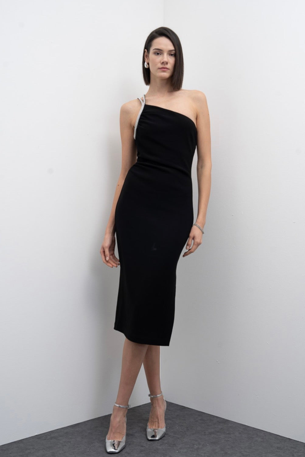 Tubino nero midi con strass Lunar