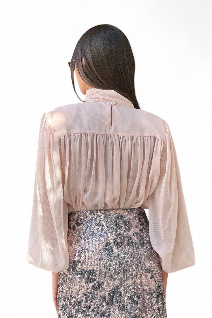 Blusa morbida cipria con fiocco