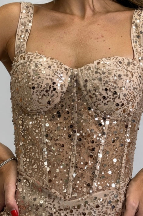 Abito Luce con paillettes rosa gold