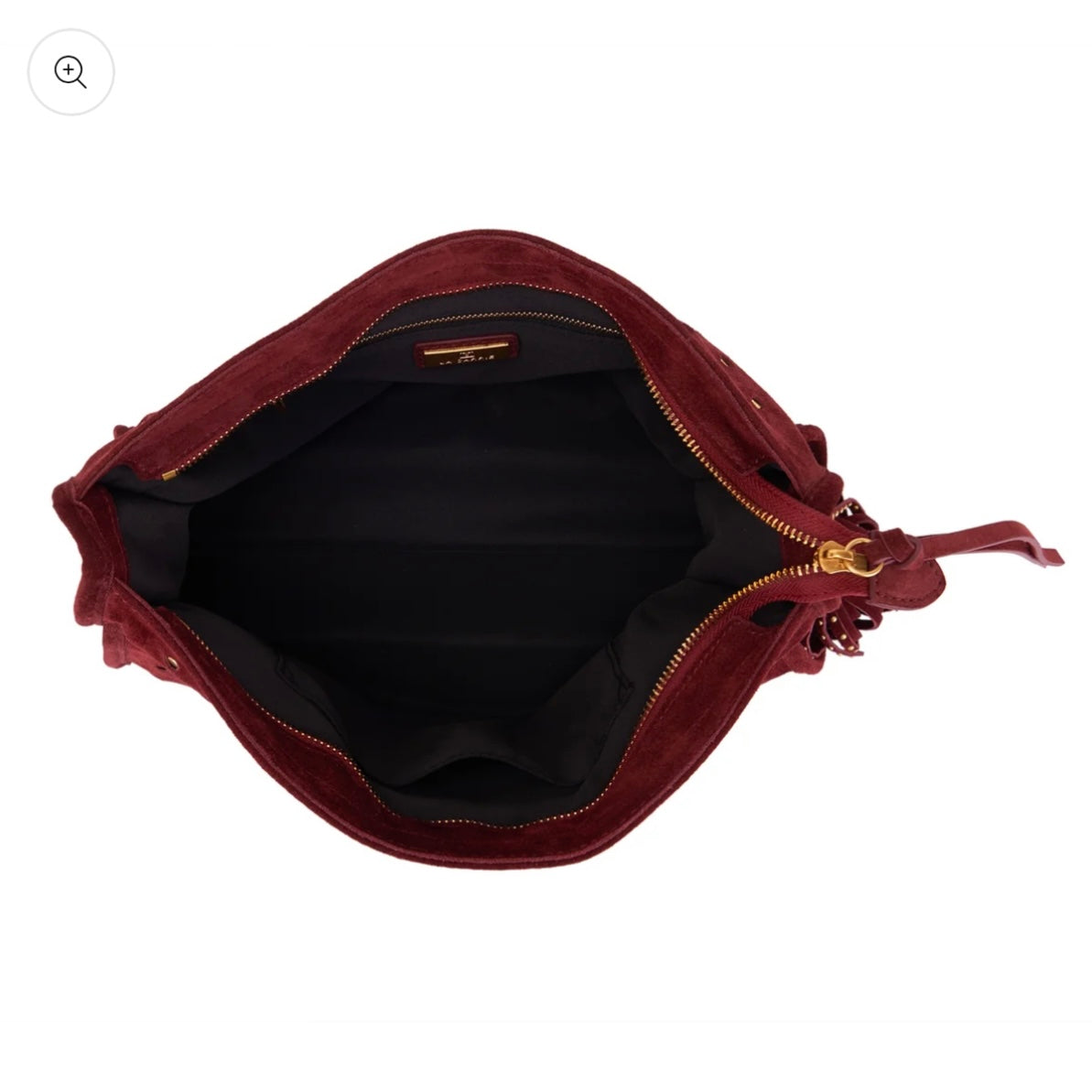 Borsa a spalla burgundy in suede con borchie oro