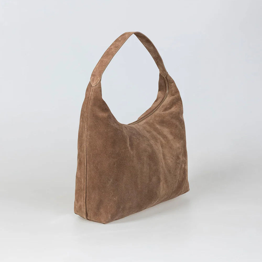 Borsa in pelle scamosciata camel