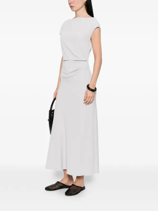 Abito zinco lungo con scollo a barca e cintura animalier