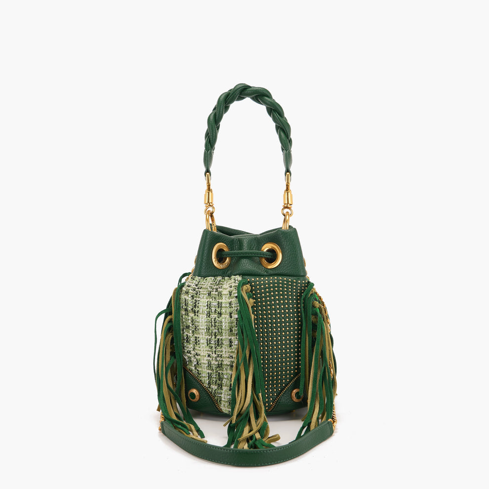 Secchiello verde Legacy con frange e borchie