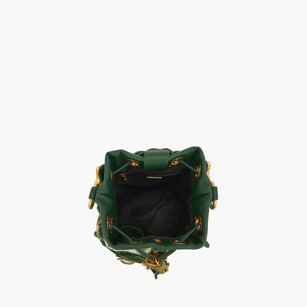 Secchiello verde Legacy con frange e borchie