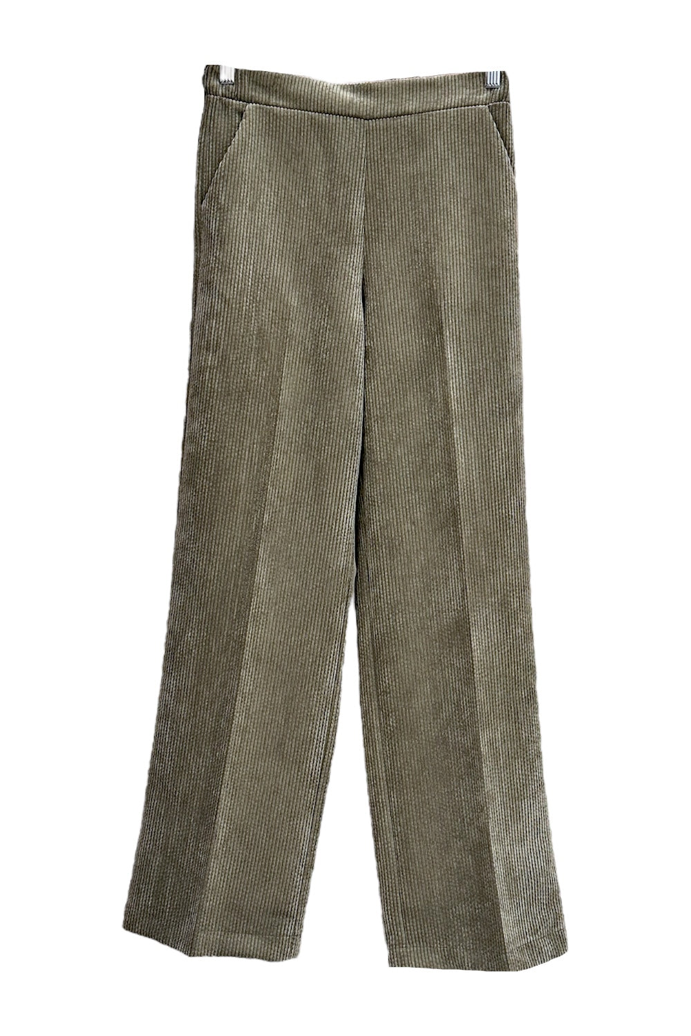 Pantalone palazzo verde militare in velluto a costine