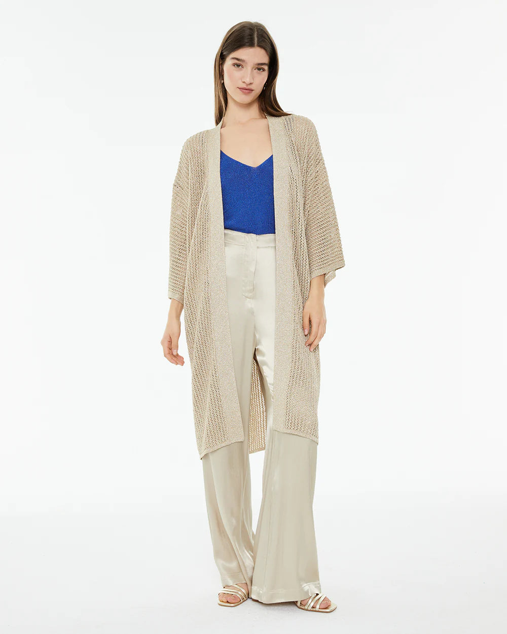 Kimono lungo in maglia traforata lurex
