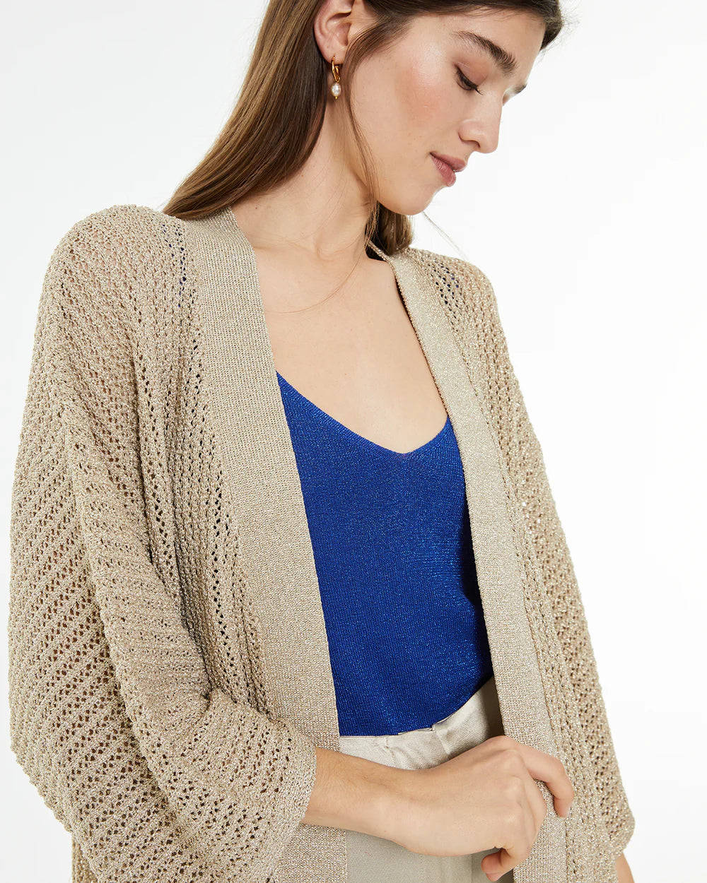 Kimono lungo in maglia traforata lurex