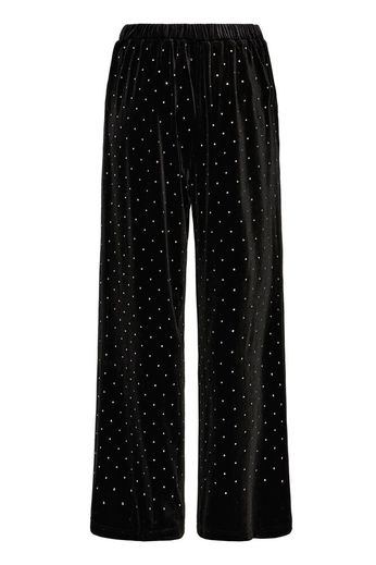 Pantalone nero in velluto con strass