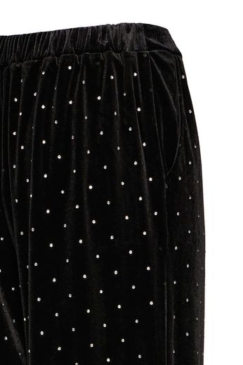 Pantalone nero in velluto con strass