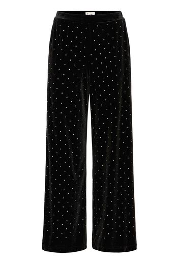 Pantalone nero in velluto con strass