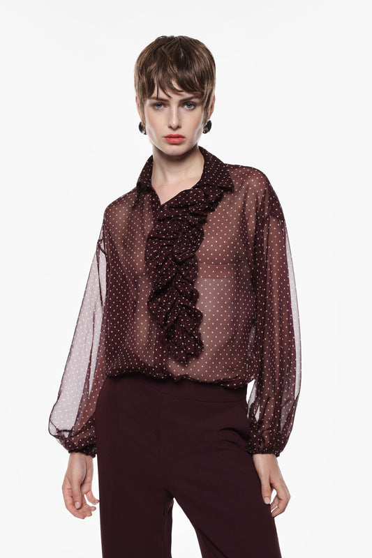 Camicia a pois con maniche lunghe e colletto