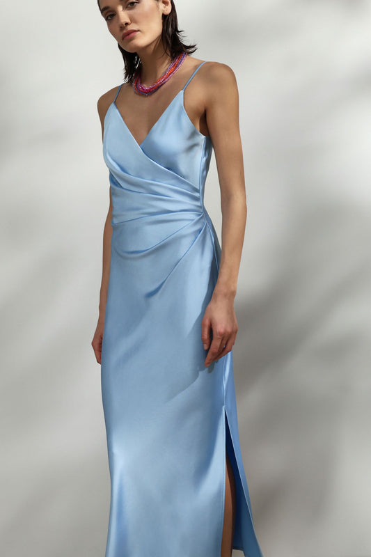 Vestito midi drappeggiato effetto satin