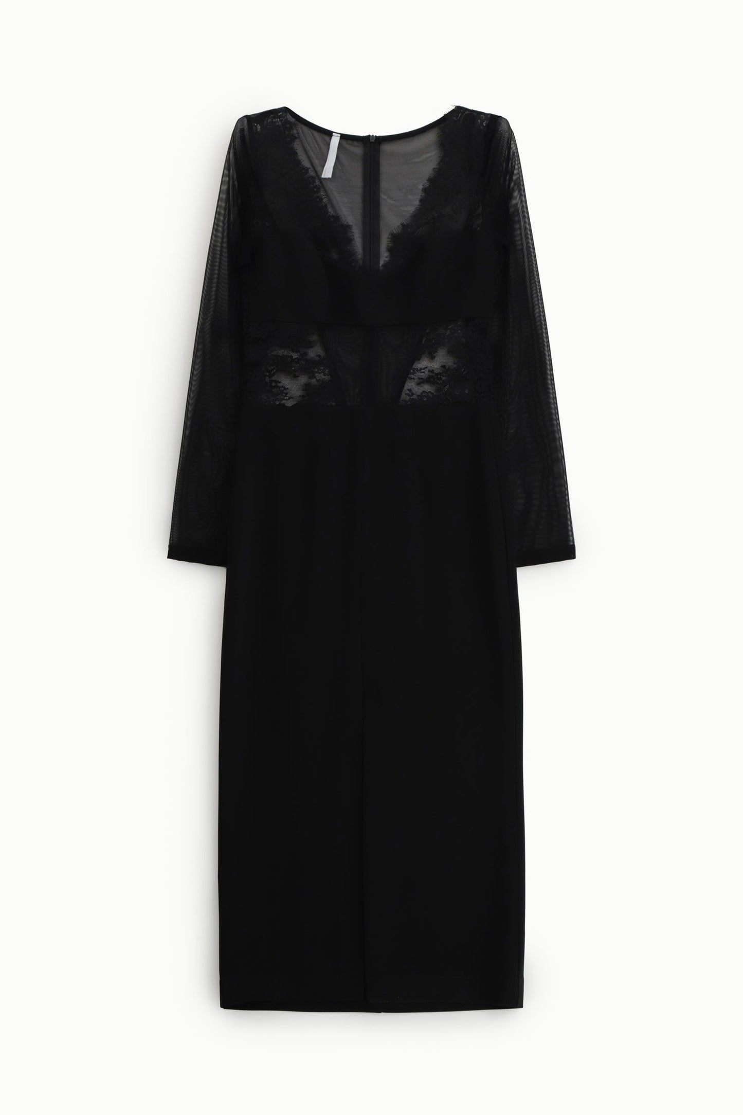 Abito midi nero con maniche velate e pizzo