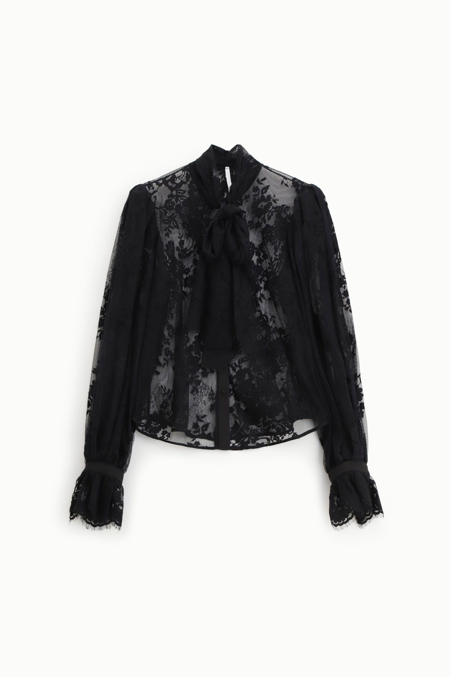 Camicia nera in pizzo con maniche lunghe