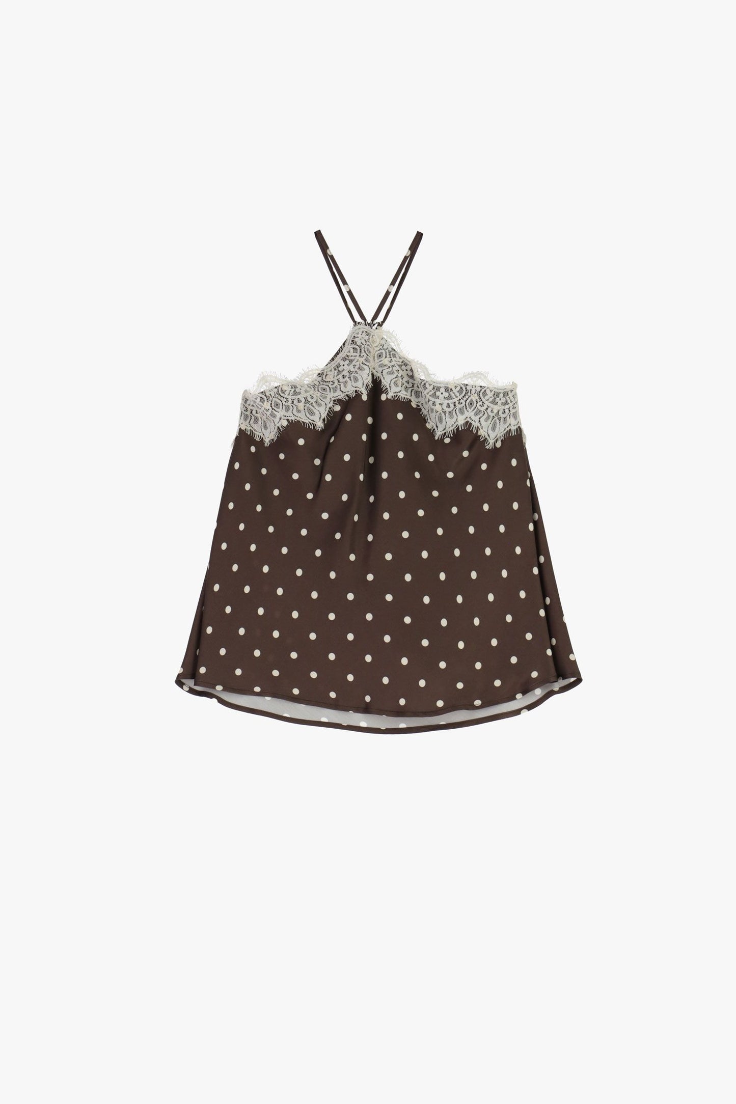 Top moro con spalline sottili, pizzo e pois panna