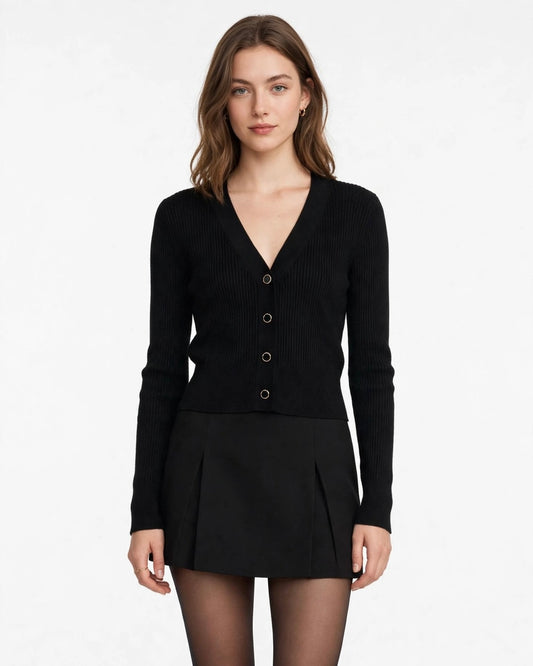 Black cropped tuckstitch cardigan