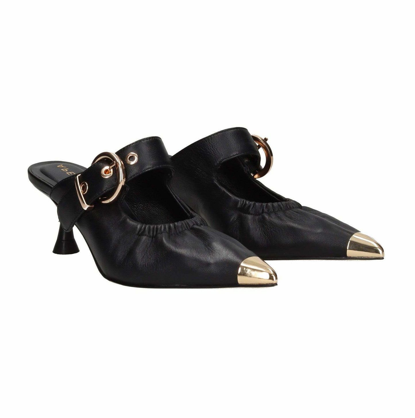 Slingback in pelle nera con dettagli platino