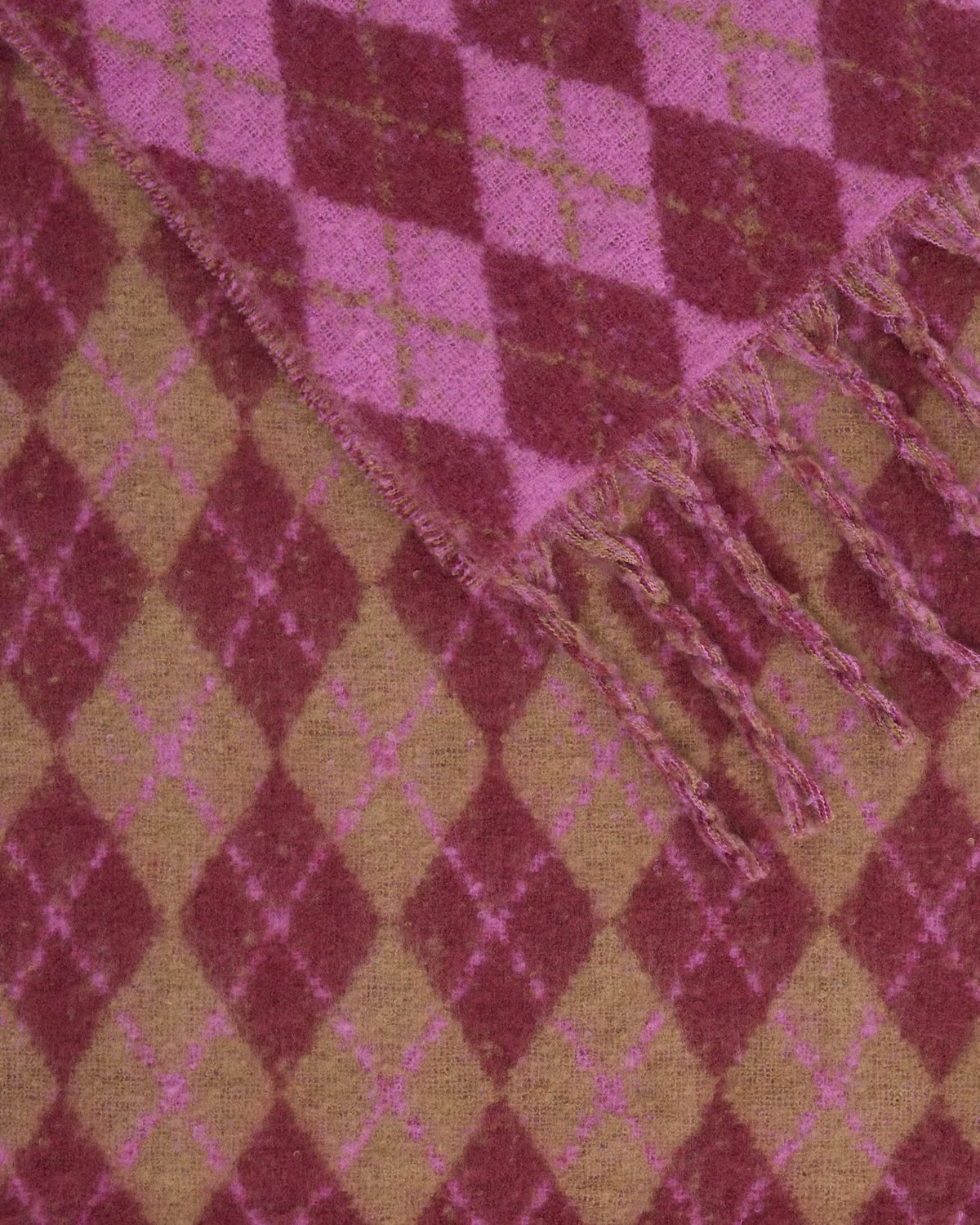 Sciarpa rombi fuxia/bordeaux con frange