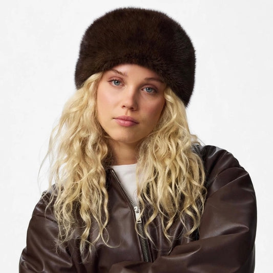 Brown faux fur trapper hat