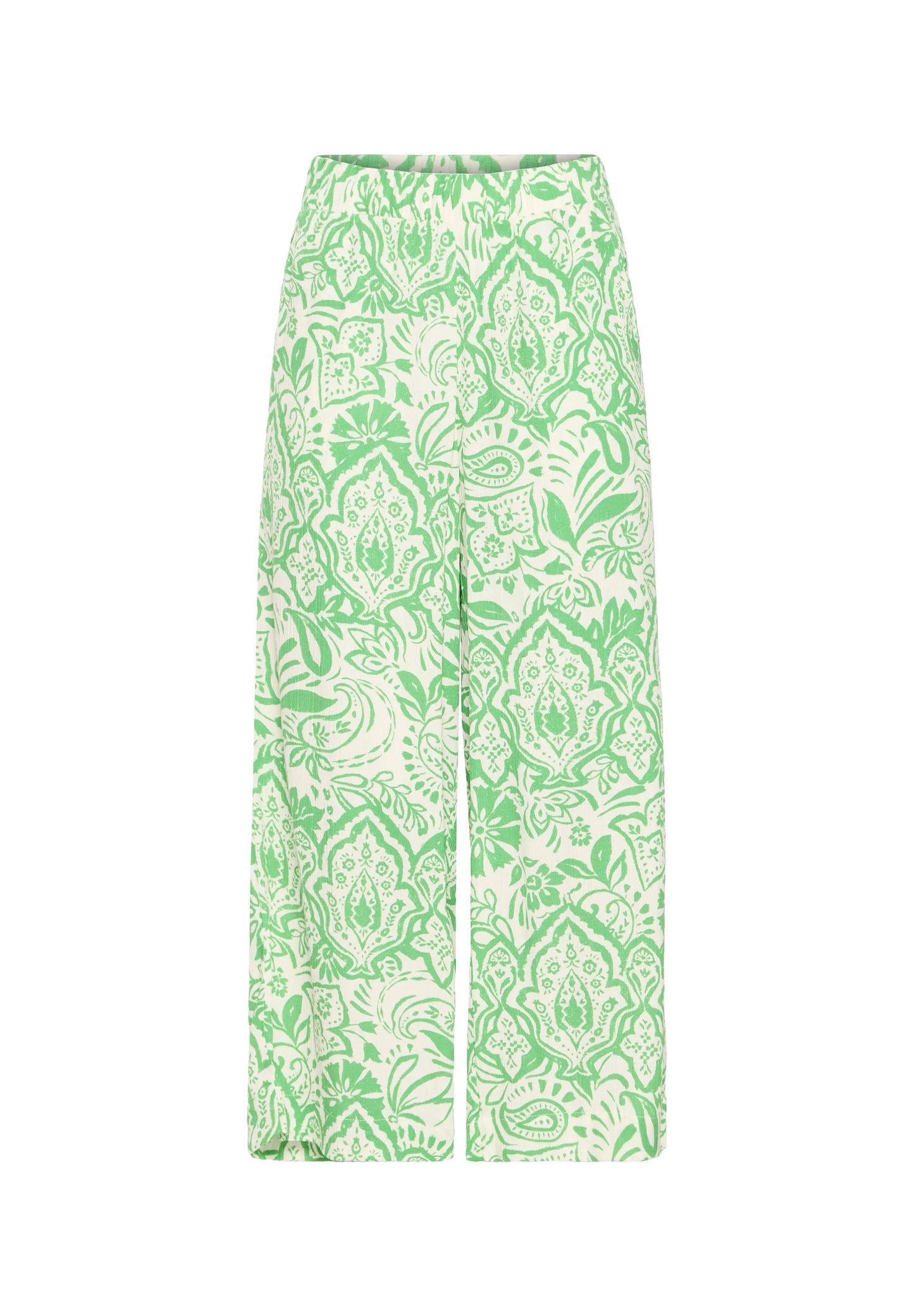 Pantalone fantasia panna e verde con elastico in vita