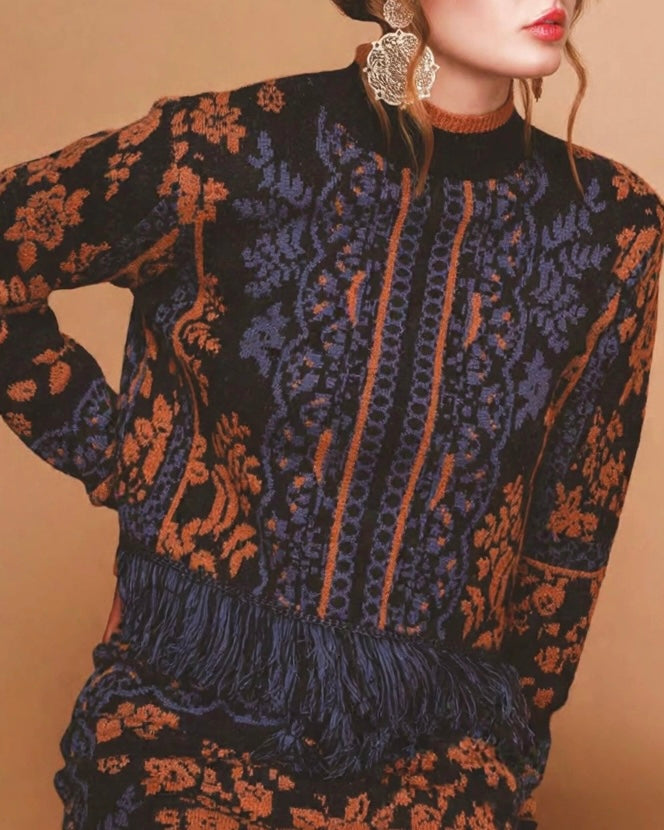 Maglione fantasia blu/camel
