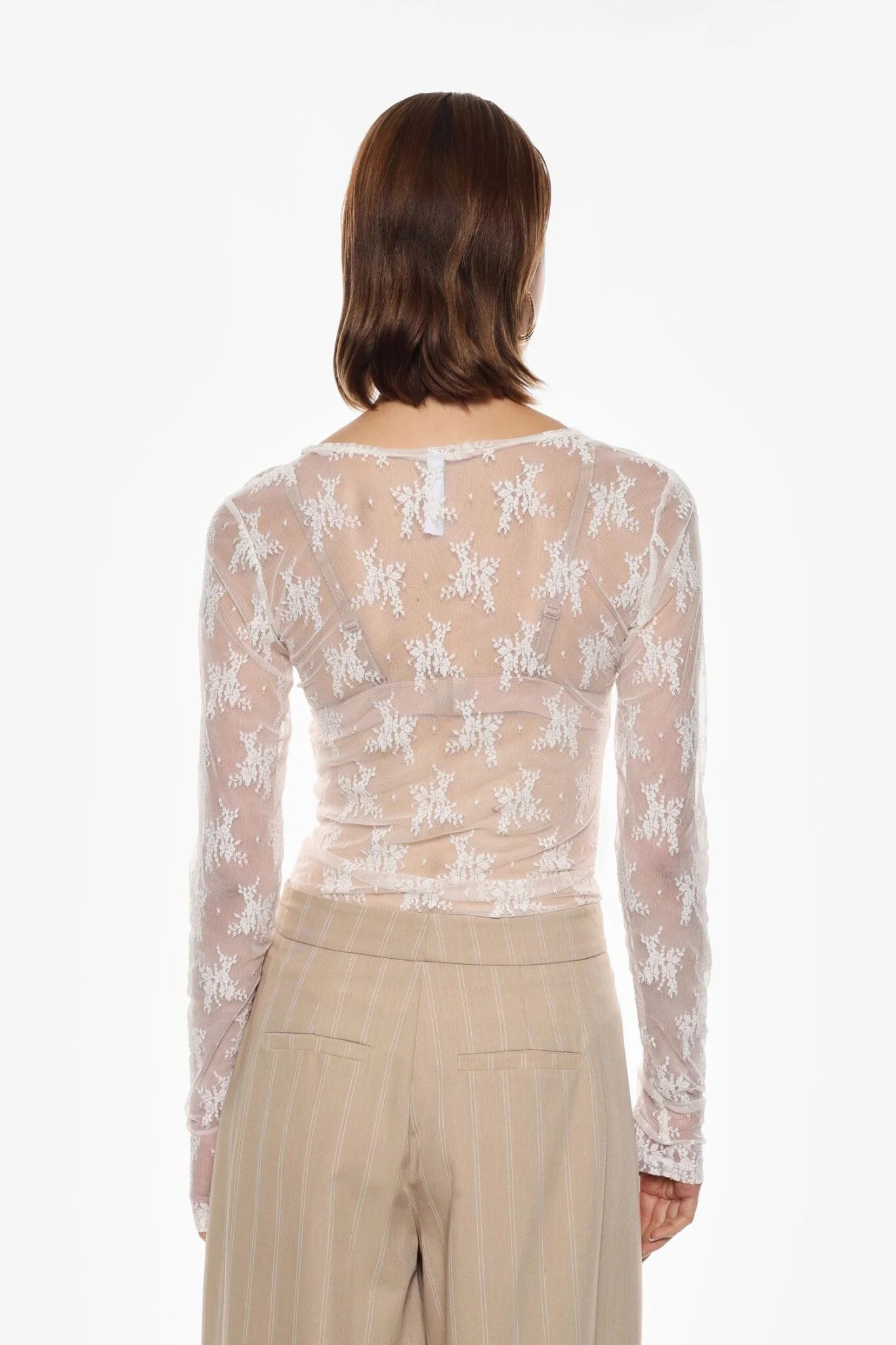 Maglia panna manica lunga effetto pizzo